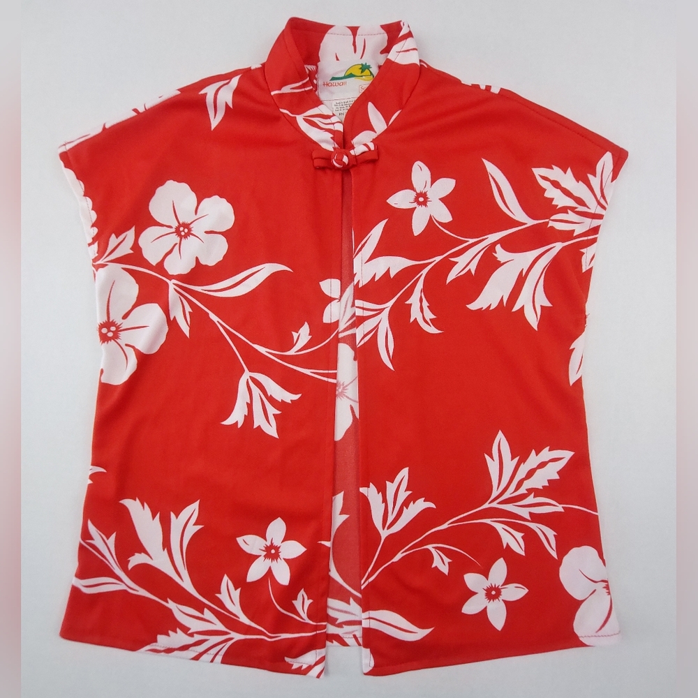 Vintage Sears Hawaii Shirt Womens Size 6 Red White Hibiscus Flower Style 8L/705